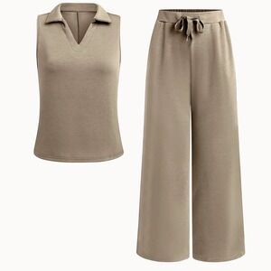 NWOT Coo Chic Set Sleeveless 2X V-Neck Top/Wide Crop Leg Drawstring Pants